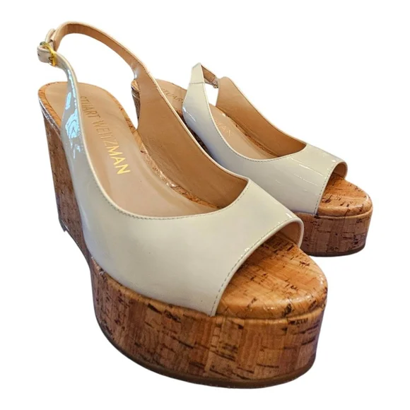 Stuart Weitzman White Wedge Sandals Size 9B - Picture 2 of 13